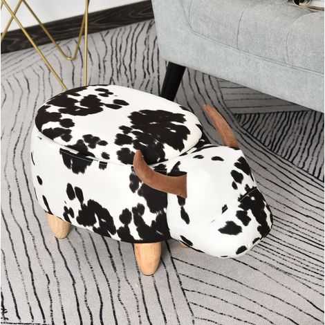 Tabouret de rangement animal 62 x 35 x 36 cm noir et blanc avec pieds en bois OKMYHOME (1/5)