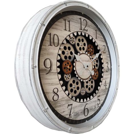 Wanduhr Uhr Küchenuhr weiß bewegliche Zahnräder römische Ziffern D 50,8 cm