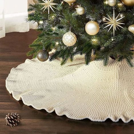 Tapis de sapin de Noël tricoté à volants, tapis de sapin de Noël tricoté en laine épaisse (1/5)