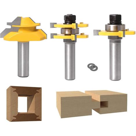 Fraise à onglet à verrouillage à 45 degrés + foret à rainurer + fraise à rainurer, fraise à bois pour outils de menuiserie (1/2'' (12,7 mm)) (1/5)