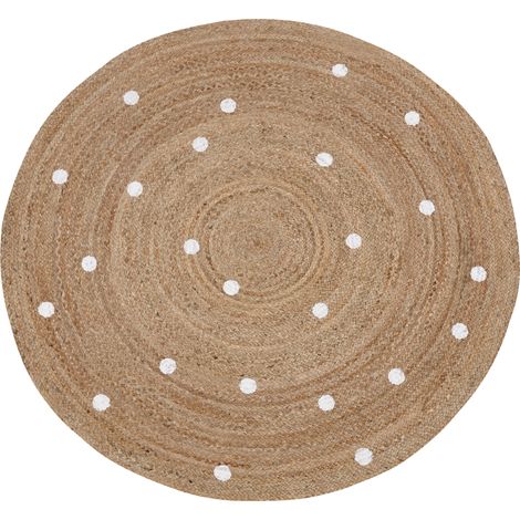 Alfombra redonda de yute estilo moderno boho beige 140 cm Kharra