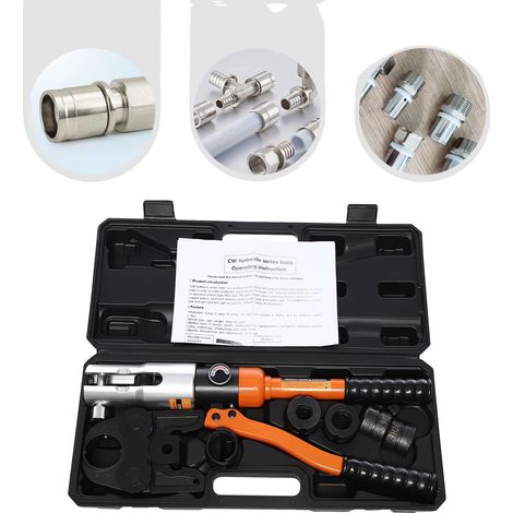 Herramienta de engaste, herramienta de engaste hidráulica de 10T, empuñadura ergonómica, compatible con matrices TH16/TH20/TH26/TH32, interruptor de alivio de presión, versátil para tuberías de PEX y (1/5)
