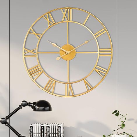Reloj de pared grande a pilas – estilo romano antiguo de gran tamaño – decoración moderna de metal para habitaciones – reloj de pared redondo silencioso, sin tictac, para sala de estar, dormitorio, co (1/5)