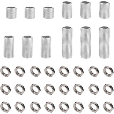 BUNTHAUS PA 36 Stück Lampenrohrverschraubungen mit M10-Endkappen, 2 cm, 3 cm, 4 cm, 5 cm Länge und M10-Muttern, verzinkt (1/4)
