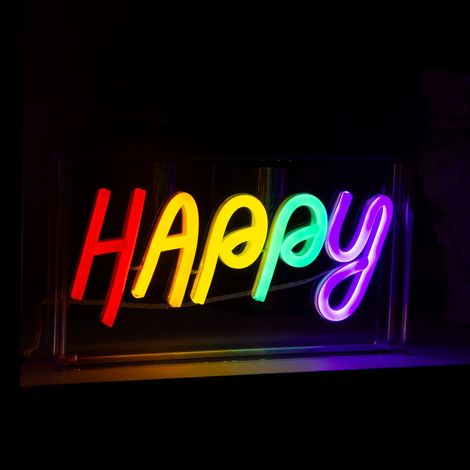 WD LifeStyle Insegna Neon con Cornice in Plexiglass 23 x 13 Cm Decoro Happy (1/3)