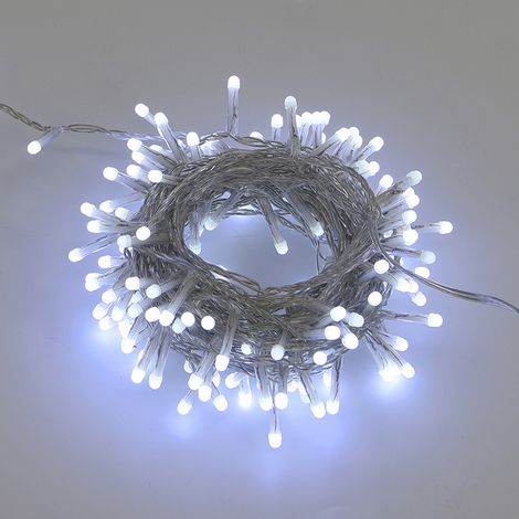 CATENA LUMINOSA DI NATALE A LED DA 300 LUCI BIANCHE FREDDE CAVO TRASPARENTE - TRASFORMATORE A BASSA TENSIONE PER INTERNI ED ESTERNI (1/5)