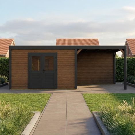 Abri de jardin en bois Nova 7.06x2.59m - 18.29m2 - Ep. 28mm - Traité (1/4)