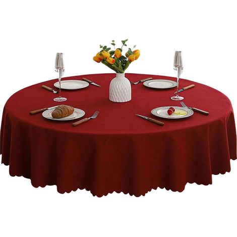 Nappe ronde 140 cm Rouge Lavable pour extérieur et fête