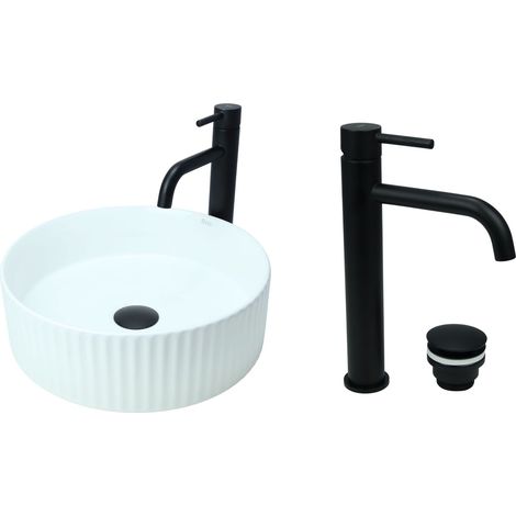 GTM Design Passe-lave-linge 36 cm Ensemble de glace avec batterie et bouchons de lavage - Passe-lave-linge ovale pour bain de bain - Passe-lavabo moderne sans hahnloch - Passe-lave-linge avec armature (1/5)