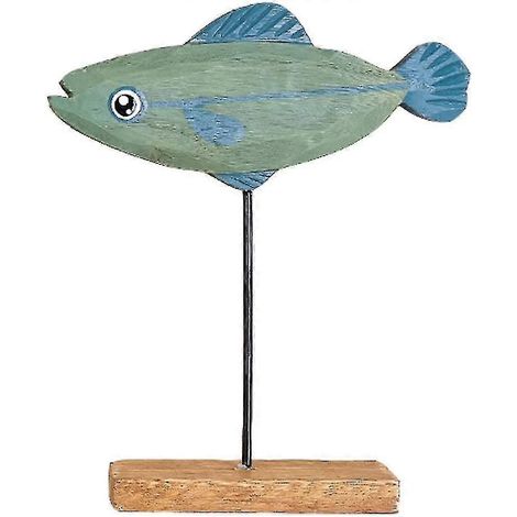 Statue de poisson en bois sur piédestal, décoration de table, sculpture, décoration intérieure, centre de table, bleu ciel (1/5)