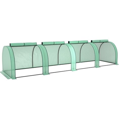 Serre tunnel de jardin 395 x 100 x 80 cm avec 4 fenêtres zippées, structure en acier, bâche PE verte robuste, compacte pour potager et balcon - CHICFURN (1/5)
