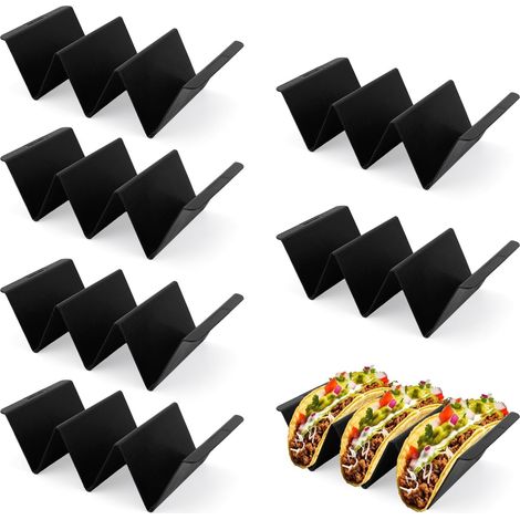 Ensemble de 7 supports à tacos JeiibrZui - Grands bols en plastique noir - Ustensiles de service réutilisables pour les fêtes mexicaines - Compatibles micro-ondes et lave-vaisselle - 19,6 x 10 x 5,3 c (1/5)