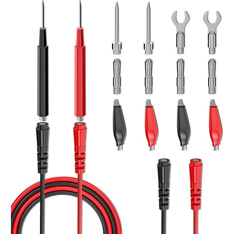 16-teiliges Multimeter-Messleitungsset, Ersatz-Messleitungsset mit Krokodilklemmen, Bananensteckern, Prüfspitzen, Bananensteckern für Multimeter-Elektrotests im Automobilbereich (1/4)