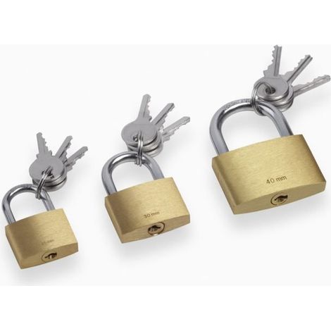 Meister 9515300 Cadenas 3 pieces 25 mm 30 mm et 40 mm en laiton a fermeture simultanee avec 3 cles et cadenas dans un lot pratique (1/3)