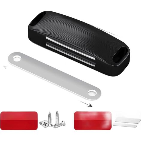 Invisible L-shaped magnetic door latch, powerful suction cup, ultra-thin, no drilling required, stainless steel, for cabinet, drawer, wardrobe, sliding door - Black silver (E) (1/5)