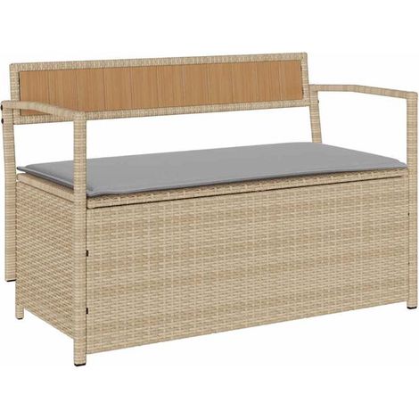 Banc de rangement de jardin avec coussins beiges, en résine tressée (1/5)
