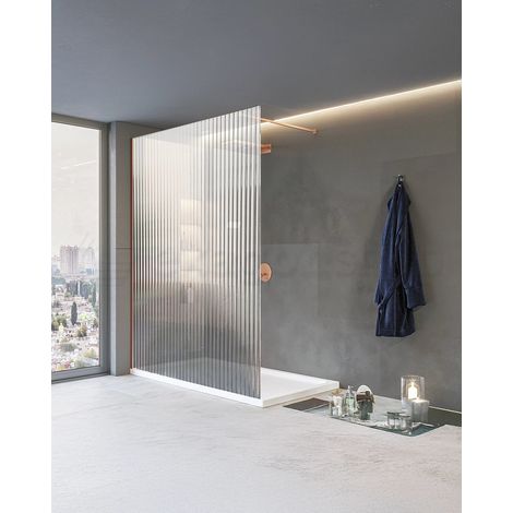Parete doccia fissa 120 cm H 200 cristallo 8 mm scanalato profilo oro rosa Genio (1/5)