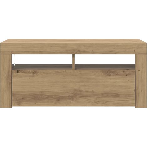 Meuble TV flottant moderne avec rangements 90 x 35 x 40 cm ambiance tendance en bois d'ingénierie chêne artisanal (1/5)
