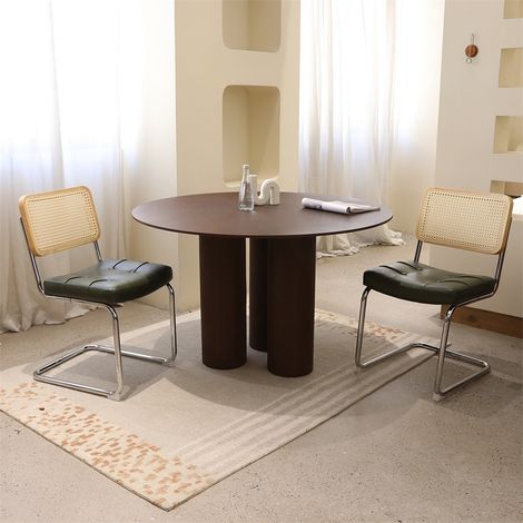Lote de 2 sillas de comedor - Estilo Breuer en imitación de cuero y ratán con patas de patín cromadas para cocina - Verde