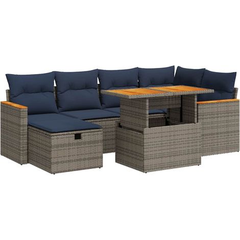 vidaXL Set Divani da Giardino con Cuscini 7pz Grigio Polyrattan Acacia (1/5)