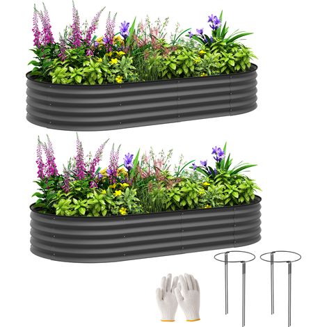 Set of 2 Dark Grey Steel Planters 181x93cm for Stylish Outdoor or Indoor Gardening Solutions