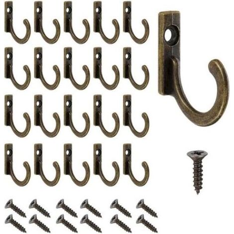 Set mit 60 antiken Wandhaken aus Bronze inklusive Schrauben. Kleine Schraubhaken für Kleider, Schüsseln, Schmuck, Taschen, Handtücher, Badezimmer und Küche. (1/4)