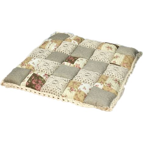 Coussin de chaise patchwork avec attaches antidérapantes et bordure en dentelle, coussin de chaise pour cuisine ou salle à manger (1/4)