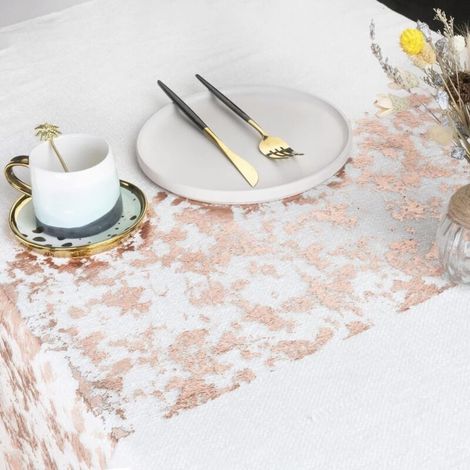 Chemin de Table Filet avec Feuille d'or Rose 28cmx5m, Ruban de Table Métallisé, Décoration pour Fête, Anniversaire, Mariage, Nol, DIY, Emballage (Rosegold, 5m) (1/4)