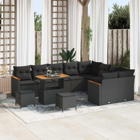 Gartensofa-set mit Kissen mit Kissen 12 pcs Schwarz Poly Rattan (1/5)