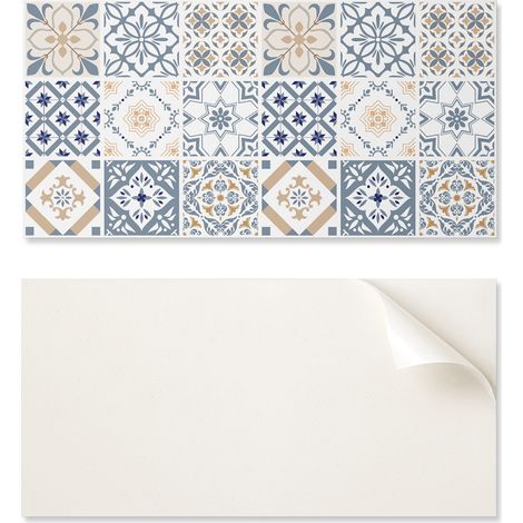 Juego de baldosas de vinilo con un motivo para la cocina y el sal贸n. Dise帽o de mosaico a cuadros de 10x40x20 cm.