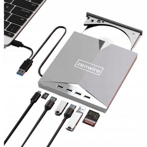 Lecteur Externe USB - H61 - Boîtier Métal Argenté - Compatible M-DISC - 150 X 140 X 18 Mm - 1 Pièce (1/2)