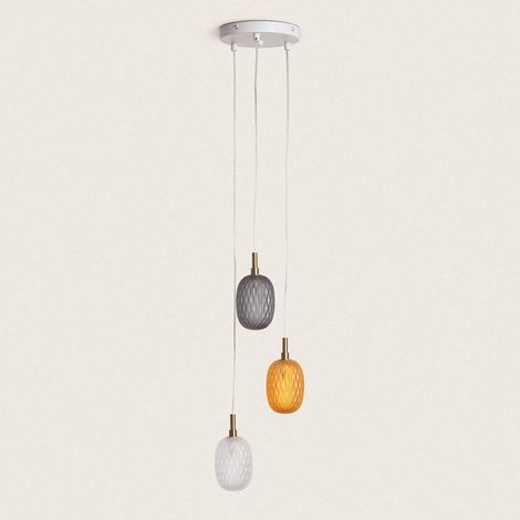 Ledkia – Suspension en verre et métal Shalim – 3 points de lumière – Douille G9 – Dimensions 1600 mm x Ø180 mm – Pour intérieur chambre et salon