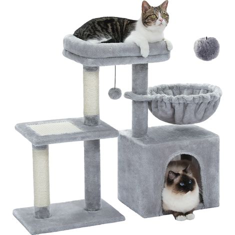 Árbol rascador para gatos, multinivel, cómodo escondite, GRIS (1/2)
