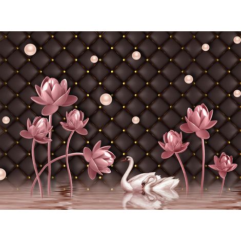 Papier peint panoramique - Fleurs Cygnes Capitons - 130 cm x 96 cm (1/2)