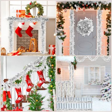 Guirlande de Noel Sapin, 8PCS×2M Guirlande Noel Decoration Noel Guirlande Argent Couronnes pour Intérieur Extérieur Sapin de Nol (1/5)