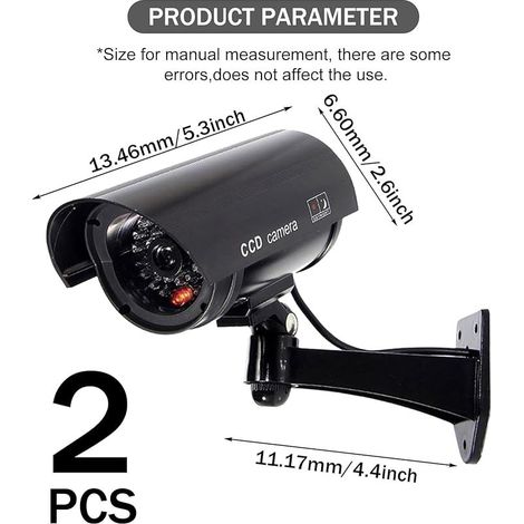 2 Pièces Caméra Factice Extérieur, Caméra de Sécurité Dummy avec LED Rouge Clignotante, CaméraSurveillance CCTV Intérieur et Extérieur, CaméraFactice Sécurité ABS