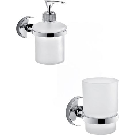 Set portaspazzolini e dosasapone da muro Gedy linea Felce cromato (1/5)