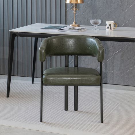 Chaise de salle à manger, 60x54x78cm, Fauteuil de table design crapaud pour salon et restaurant, Simili cuir rembourré et structure métal ,Vert (1/5)