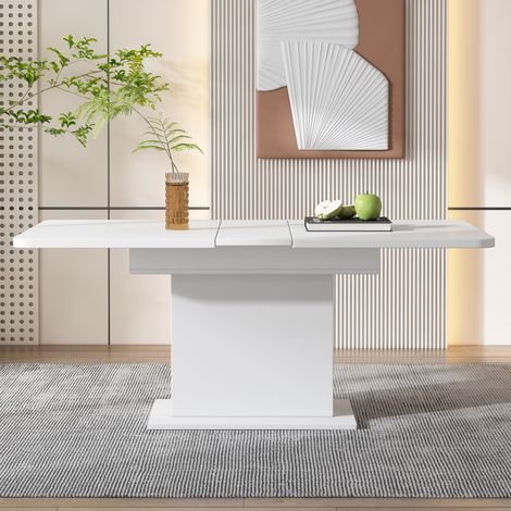 Table à manger extensible blanche structure métal fer, rectangulaire multifonction avec rangements, design moderne gain de place pour salle à manger et salon (1/5)
