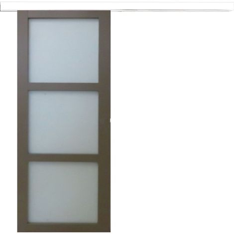 Puerta corredera gris beige con cristal H204 x L83 cm, riel de aluminio blanco Gd Menuiseries