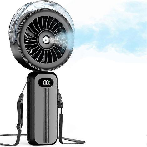 Leistungsstarker, tragbarer Sprühventilator mit 4 Geschwindigkeitsstufen, wiederaufladbar, kompakte Größe, Wassernebel, 4000-mAh-Akku, schwarz (1/5)