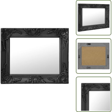 Miroir mural style baroque 50x40 cm noir - Miroir Mural - Miroir Baroque - Décoration Murale - Miroir Vintage - Miroir Rectangle (1/5)