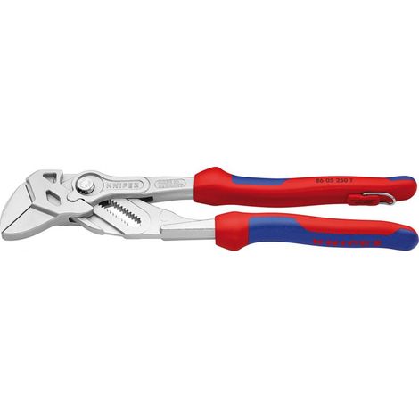 KNIPEX 86 05 250 T Pinza chiave pinza e chiave in un unico utensile rivestiti in materiale bicomponente, con anello di fissaggio incorporato per agganciare una protezione anticaduta cromata 250 mm