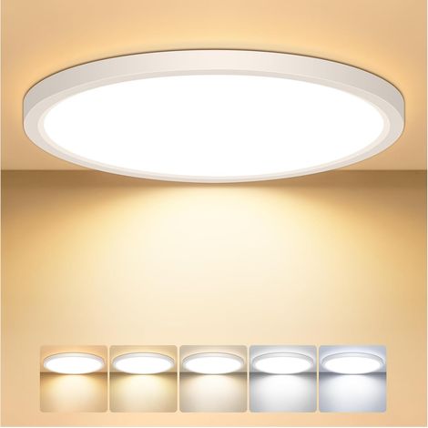 22CM Plafonnier LED, 5 Couleurs Lampe Plafond, 18W 1800LM, Moderne, Rond, IP44 Etanche Plafonnier Salle de Bain pour Cuisine, Chambre,Couloir, Garage, Balcon (22cm) (1/5)
