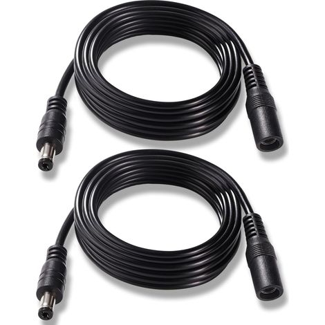 2 Pièces 3m 5.5x2.1 mm 24V 12V Rallonges d'alimentation DC, Câble D'extension d'alimentation Mâle Femelle 22AWG, pour Caméra Sécurité CCTV, Noir (1/5)
