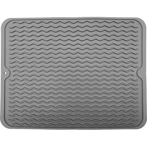 Tapis d'égouttage en silicone 30 x 40 cm - Tapis pliable - Antidérapant - Résistant à la chaleur - Table de cuisine - Gris (1/5)
