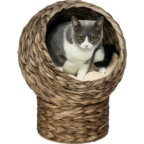 PawHut Panier chat lit surélevé chat cosy niche grotte à chat grand confort dim. 40L x 37l x 51H cm coussin moelleux beige inclus (1/5)