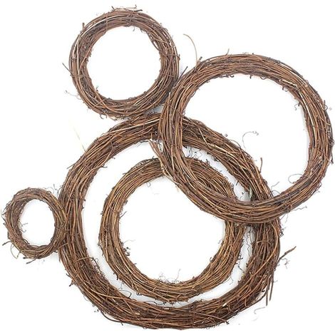 Guirlande de vigne naturelle, 5 pièces, guirlande en bois, guirlande en rotin naturel, couronne de Noël artisanale pour décoration de porte d'entrée, décoration murale de fête (8,12,20,25,30 cm) (1/4)