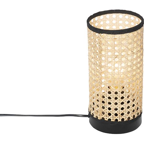 QAZQA rústico Lámpara de mesa rústica de ratán - Kata /Acero Cilíndra Adecuado para LED Max. 1 x 25 Watt