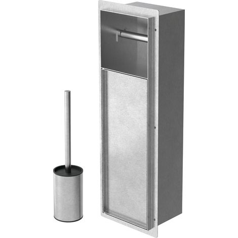 LuxeBath Unterputz-Schrankmodul aus Edelstahl für die Klobürstengarnitur, Silber, 60x20x14 cm, Badezimmerschrank mit Toilettenpapierhalter, Einbauschrank mit Toilettenbürste, WC Wandnische befliesbar
